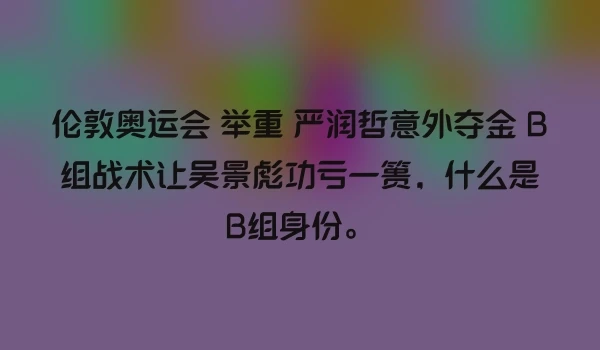 伦敦奥运会 举重 严润哲意外夺金 B组战术让吴景彪功亏一篑，什么是B组身份。