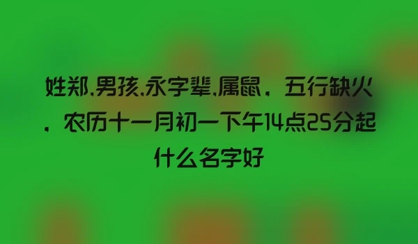 姓郑,男孩,永字辈,属鼠，五行缺火，农历十一月初一下午14点25分起什么名字好